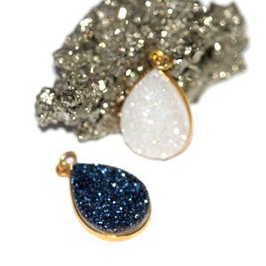 Drop Druzy Stone Bezels Gold Over Sterling Silver